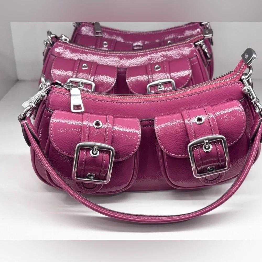 NWT Coach Ashton Baguette Bag Patent Leather CV943 Silver/Pink - Picture 3 of 9